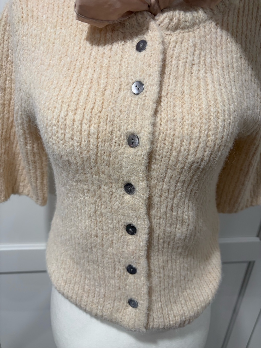 The Camille Bow Cardigan aka Snowblush Bow Cardigan - Picture 5 of 5